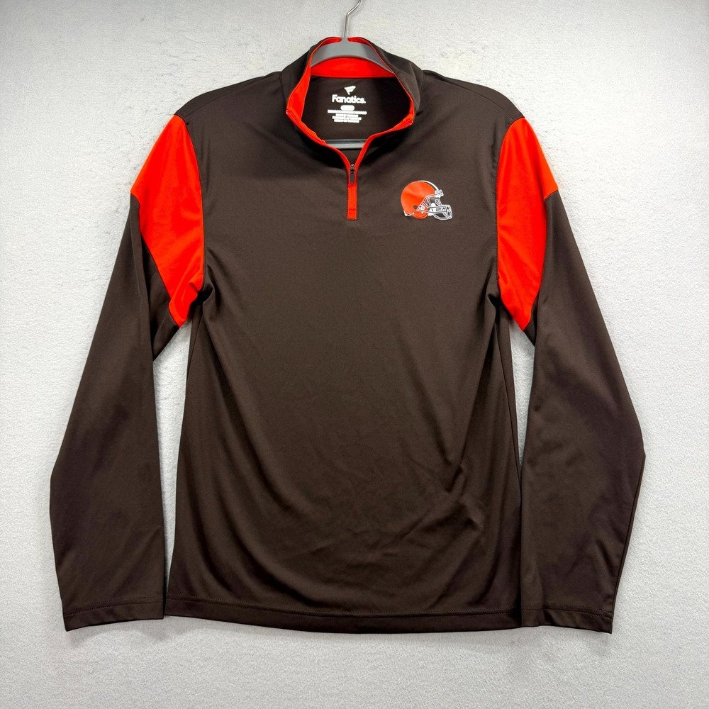 Cleveland Browns Quarter Zip Shirt Mens Small Brown Fanatics NFL Football Sports